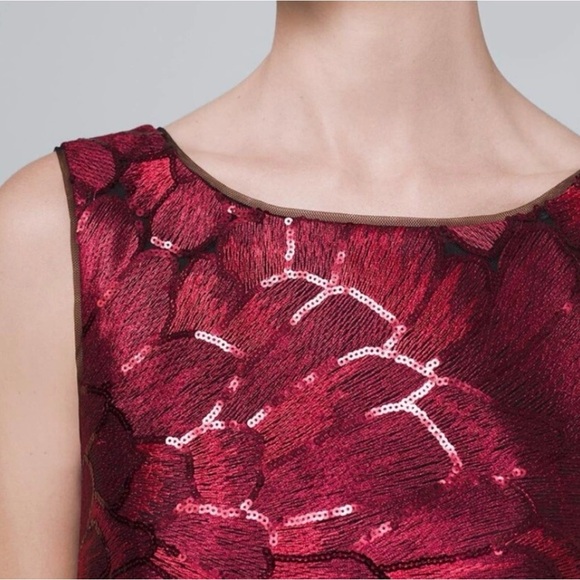 WHBM Red Sequined Embroidered Dress, Fully Lined - Picture 2 of 14